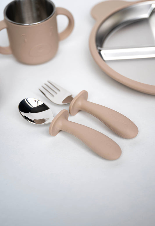 RVS bestek met siliconen handvat